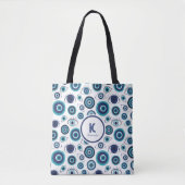 Chic Blue White Greece Evil Eye Monogram Tasche (Vorderseite)