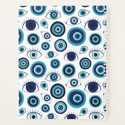 Chic Blue White Greek Evil Eye Monogram Planer (Rückseite)