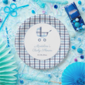 Chic Blue White Karo Buggy Boy Baby Dusche Party Pappteller (Party)