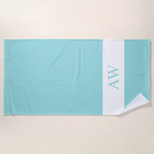 Chic Blue White Mit Monogramm Strandtuch (Vorderseite)