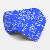 Chic Blue White Ornament Neck Tie Krawatte (Gerollt)