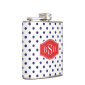 Chic blue-white polka dots muster monogramm flachmann (Rechts)