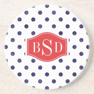 Chic blue-white polka dots muster monogramm getränkeuntersetzer