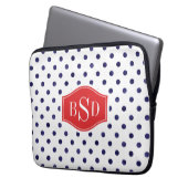 Chic blue-white polka dots muster monogramm laptopschutzhülle (Vorderseite Links)