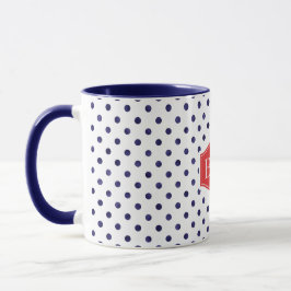 Chic blue-white polka dots muster monogramm tasse