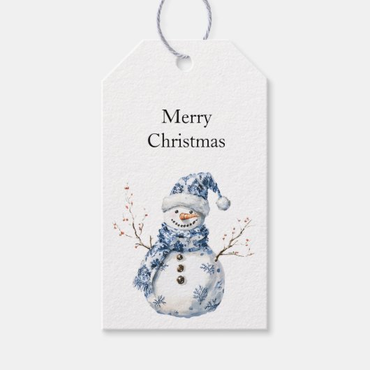 Chic Blue White Snowman Weihnachten Geschenkanhänger (Vorderseite)