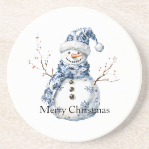 Chic Blue White Snowman Weihnachten Getränkeuntersetzer