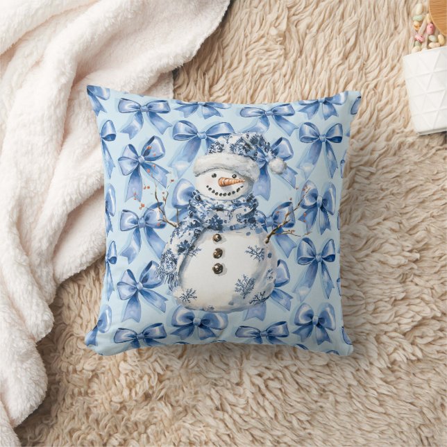 Chic Blue White Snowman Weihnachten Kissen (Decke)