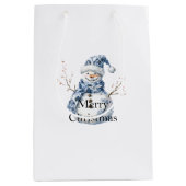 Chic Blue White Snowman Weihnachten Mittlere Geschenktüte (Vorderseite)