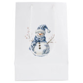 Chic Blue White Snowman Weihnachten Mittlere Geschenktüte (Rückseite)