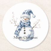 Chic Blue White Snowman Weihnachten Runder Pappuntersetzer (Vorderseite)