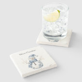 Chic Blue White Snowman Weihnachten Steinuntersetzer (Seitenansicht)