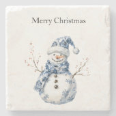 Chic Blue White Snowman Weihnachten Steinuntersetzer (Vorderseite)