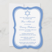 Chic Blue & White Stern von David Bar Mitzvah Einladung (Vorderseite)