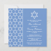 Chic Blue & White Stern von David Bar Mitzvah Einladung (Vorderseite)