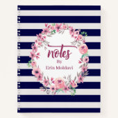 Chic Blue & White Striping Floral Frame Journal/ Notizblock (Vorderseite)