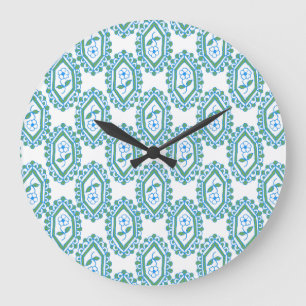 Chic Blue White Vintag Periwinkle Blumenmuster Große Wanduhr
