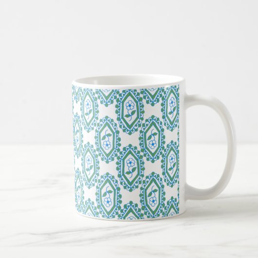 Chic Blue White Vintag Periwinkle Blumenmuster Kaffeetasse (Rechts)