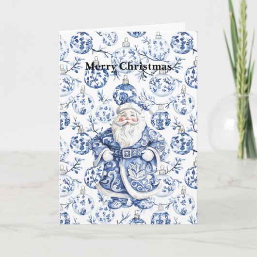 Chic Blue White Weihnachten Karte (Vorderseite)