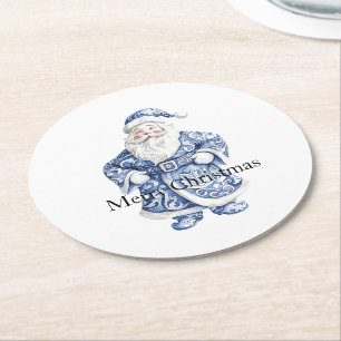 Chic Blue White Weihnachten Runder Pappuntersetzer