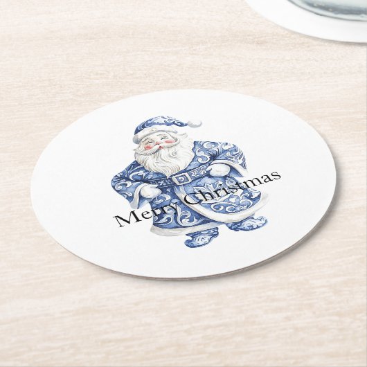 Chic Blue White Weihnachten Runder Pappuntersetzer (Angewinkelt)
