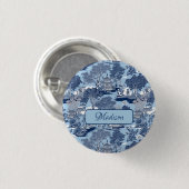 Chic Blue White Weilow Chinoiserie Hütte Button (Vorne & Hinten)