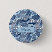 Chic Blue White Weilow Chinoiserie Hütte Button (Vorderseite)
