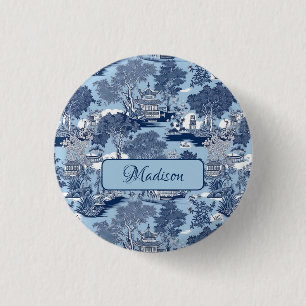 Chic Blue White Weilow Chinoiserie Hütte Button