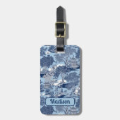 Chic Blue White Weilow Chinoiserie Hütte Gepäckanhänger (Vorderseite vertikal)