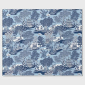 Chic Blue White Weilow Chinoiserie Hütte Geschenkpapier (Flach)