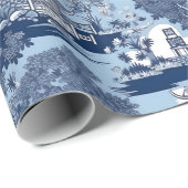 Chic Blue White Weilow Chinoiserie Hütte Geschenkpapier (Rolleneckpunkt)