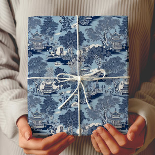 Chic Blue White Weilow Chinoiserie Hütte Geschenkpapier