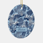 Chic Blue White Weilow Chinoiserie Hütte Keramik Ornament (Rechts)