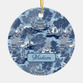 Chic Blue White Weilow Chinoiserie Hütte Keramik Ornament