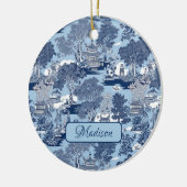 Chic Blue White Weilow Chinoiserie Hütte Keramik Ornament (Links)