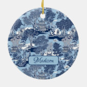 Chic Blue White Weilow Chinoiserie Hütte Keramik Ornament (Hinten)