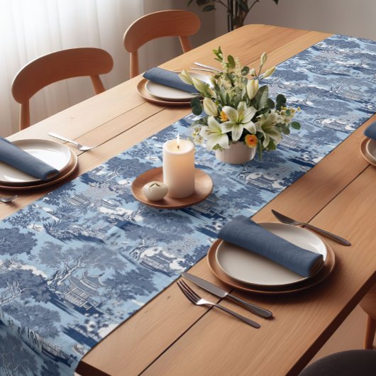 Chic Blue White Weilow Chinoiserie Hütte Kurzer Tischläufer