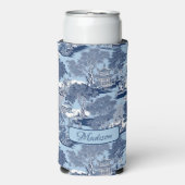 Chic Blue White Weilow Chinoiserie Hütte Selters Dosenkühler (Seltzer Vorderseite)