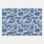 Chic Blue White Wildschwein Chinoiserie Toile Geschenkpapier Set (Vorderseite)