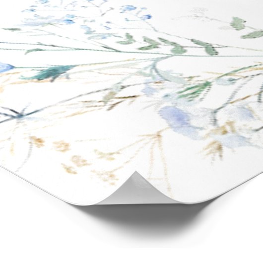 Chic Blue Wildblume Meadow Wedding Chart Poster (Ecke)