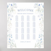 Chic Blue Wildblume Meadow Wedding Chart Poster (Vorne)