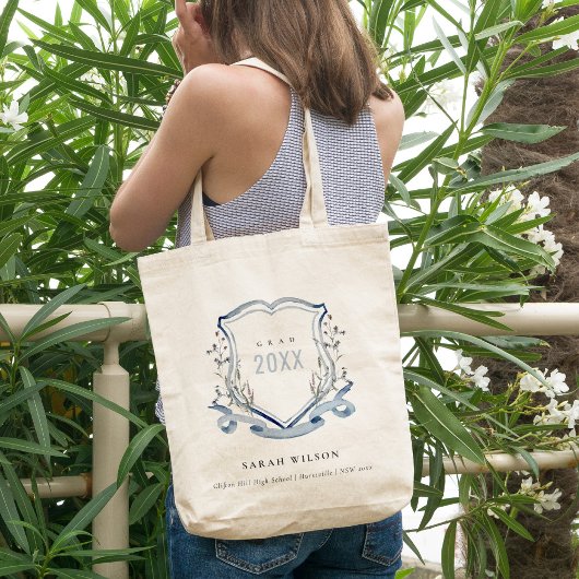 Chic Blue Wildblume Watercolor Wappen Abschluss Tragetasche