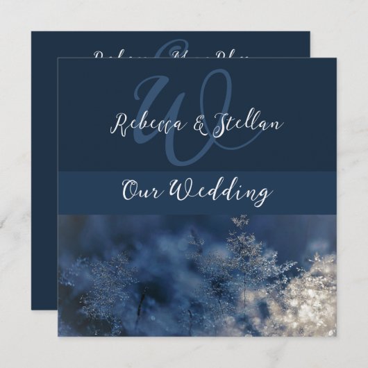 Chic Blue Winter Wedding Einladung (Vorne/Hinten)