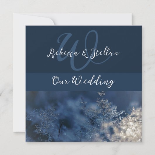 Chic Blue Winter Wedding Einladung (Vorderseite)