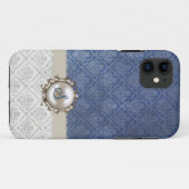 Chic Blue & Winter White Damask iPhone 5 Fall Case-Mate iPhone Hülle (Rückseite (Horizontal))