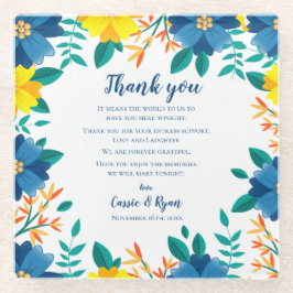 Chic Blue Yellow Floral Wedding Danke für Ihre Nac Glasuntersetzer