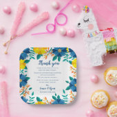 Chic Blue Yellow Floral Wedding Danke für Ihre Nac Pappteller (Party)