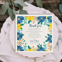 Chic Blue Yellow Floral Wedding Danke für Ihre Nac