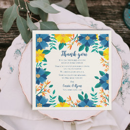 Chic Blue Yellow Floral Wedding Danke für Ihre Nac Serviette