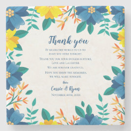 Chic Blue Yellow Floral Wedding Danke für Ihre Nac Steinuntersetzer